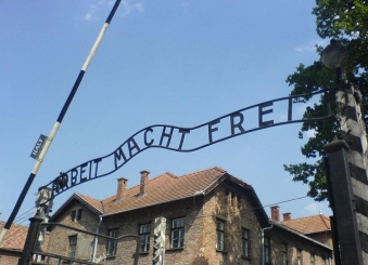 Barbed wire fence at the concentration camp, Auschwitz.
